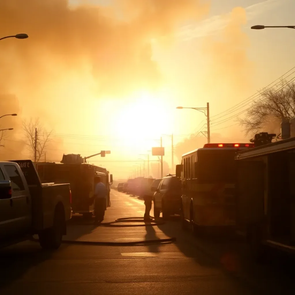 Firefighters investigating a burned area in Oklahoma City