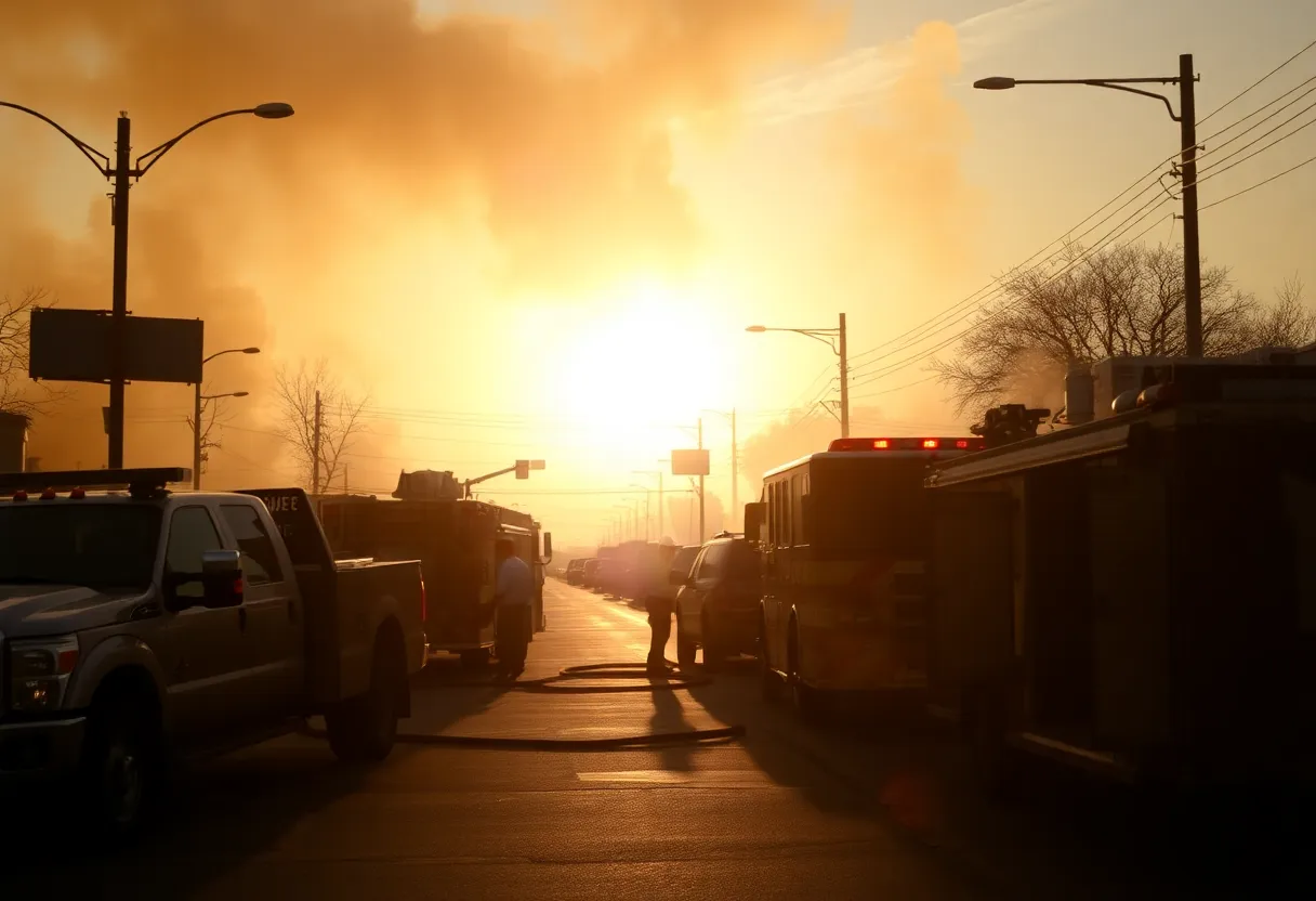 Firefighters investigating a burned area in Oklahoma City