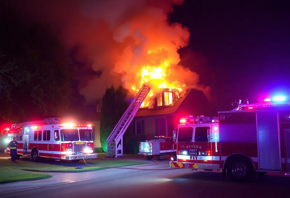 Firefighters extinguishing flames from a residential building in Oklahoma City