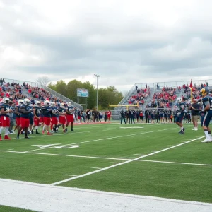 Heritage Hall football practice with players on field