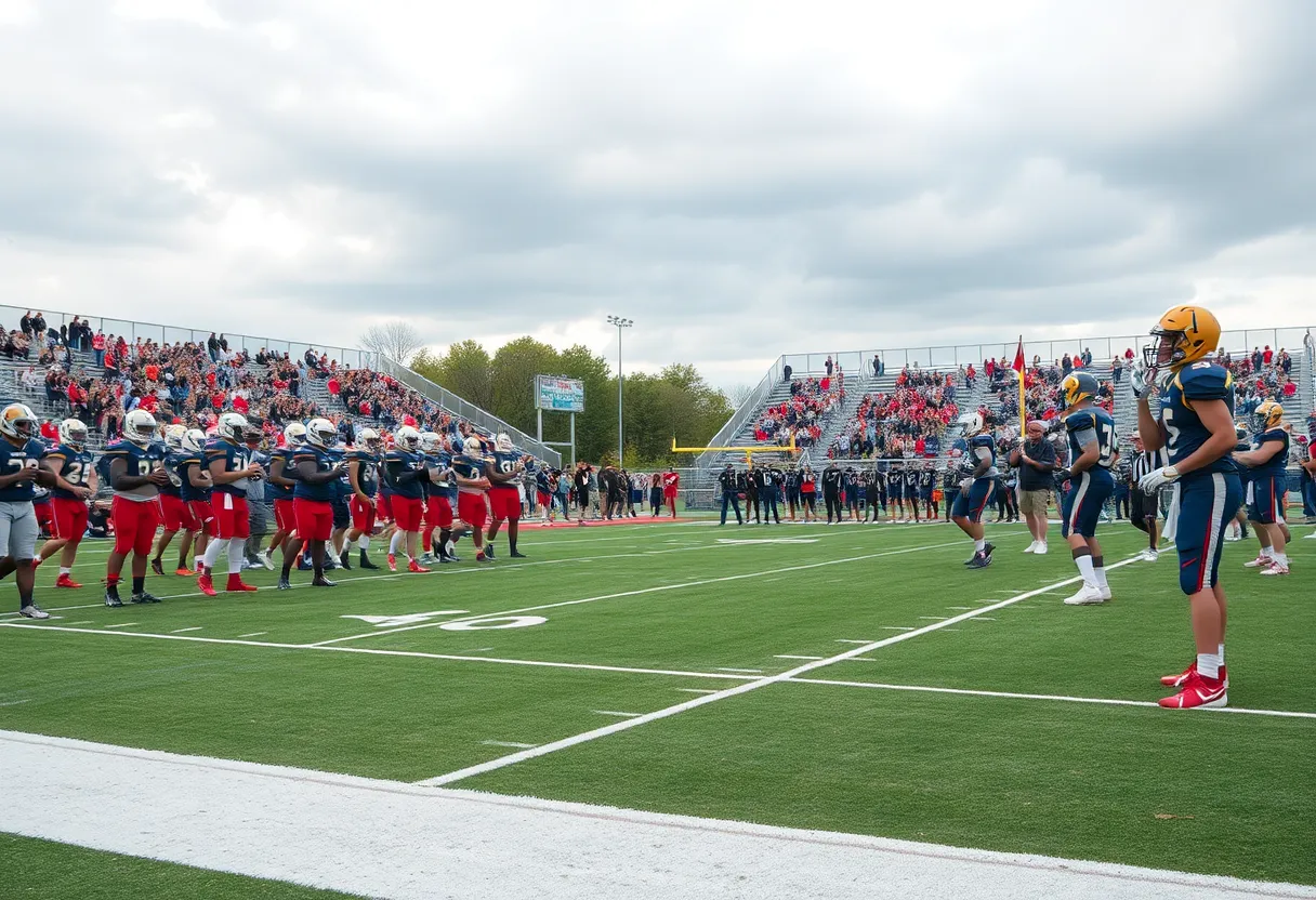 Heritage Hall football practice with players on field