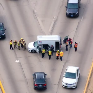 Emergency responders at an injury crash site on I-35 in Oklahoma City