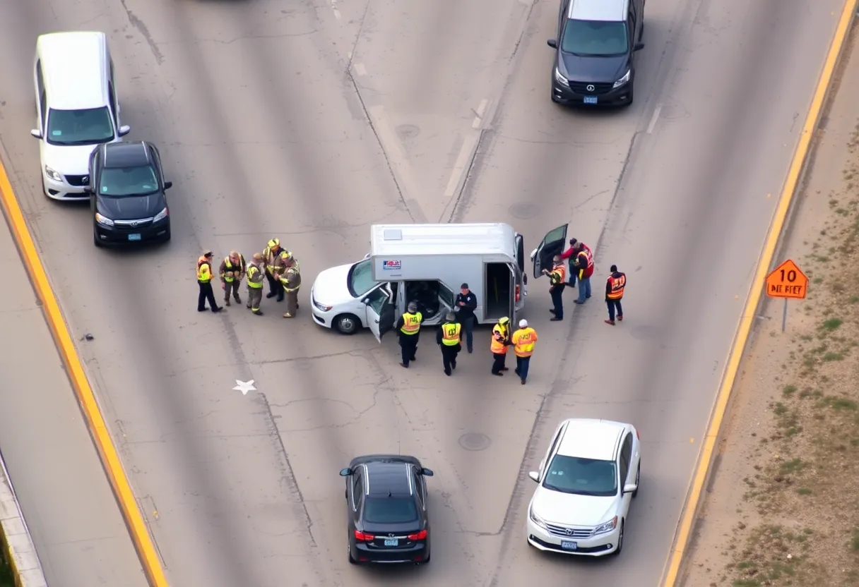 Emergency responders at an injury crash site on I-35 in Oklahoma City