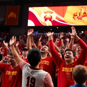 Iowa State Cyclones celebrating a basketball victory
