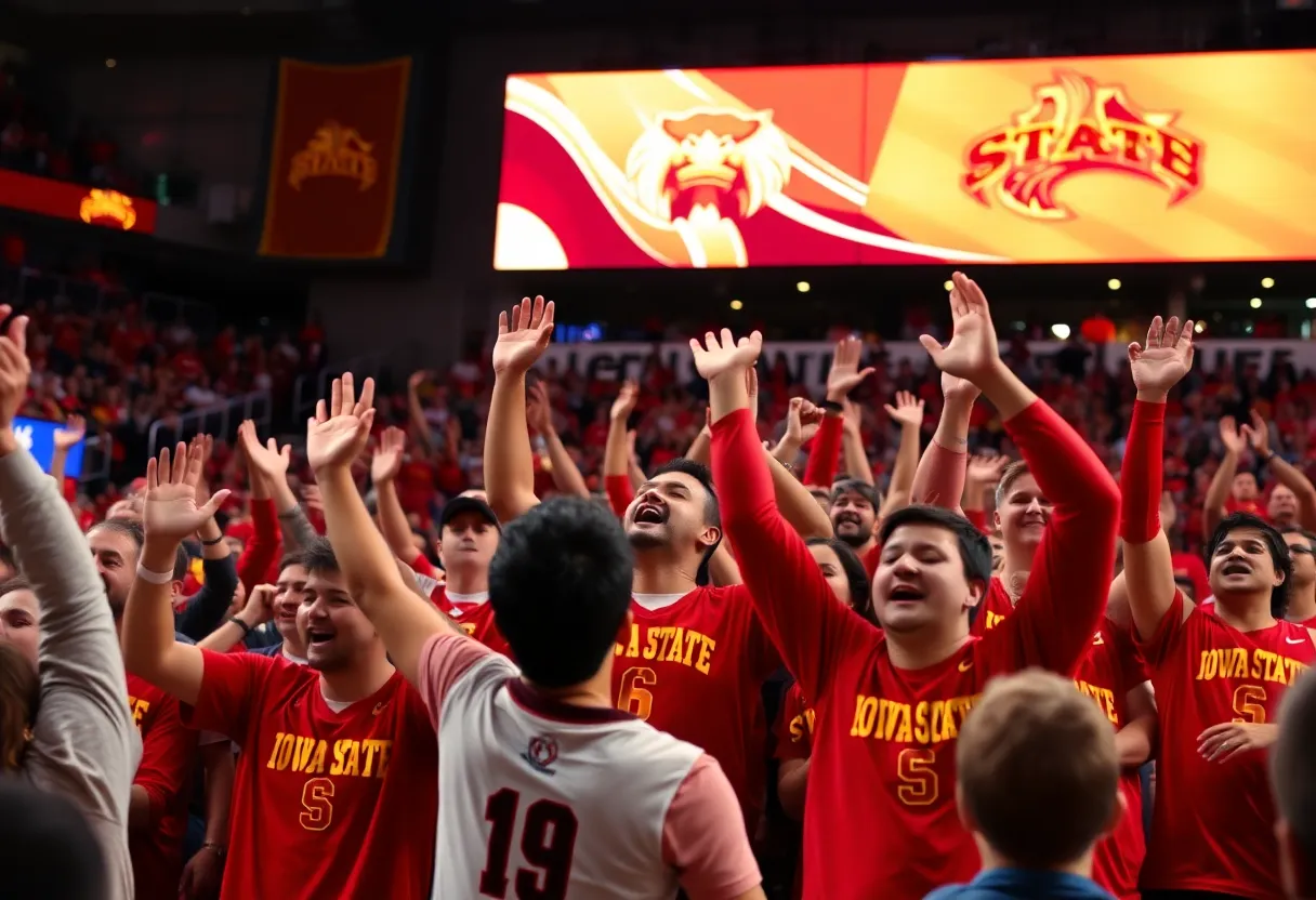Iowa State Cyclones celebrating a basketball victory