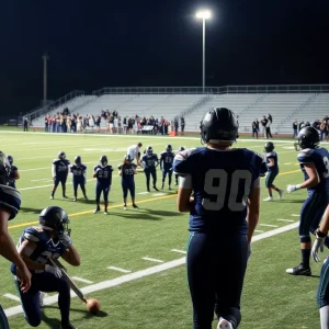 High school football players in action during a game
