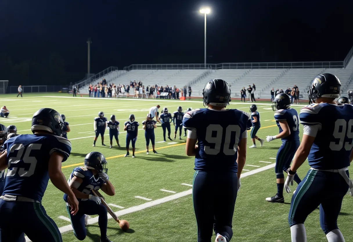 High school football players in action during a game