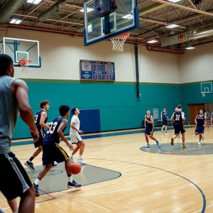 Lady Redhawks basketball team in action during a game