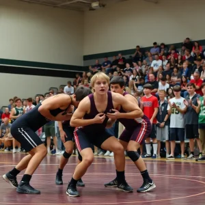High school wrestling match between Mead and Cheney teams