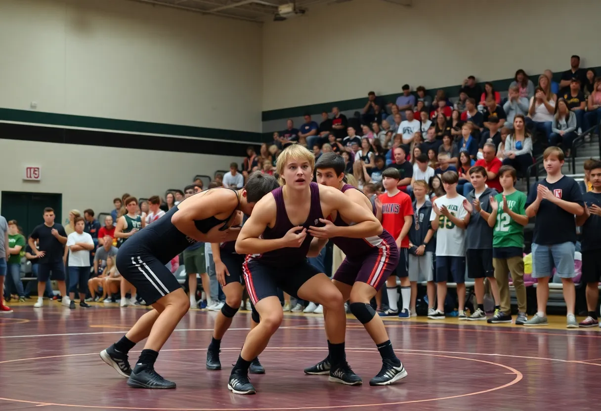 High school wrestling match between Mead and Cheney teams