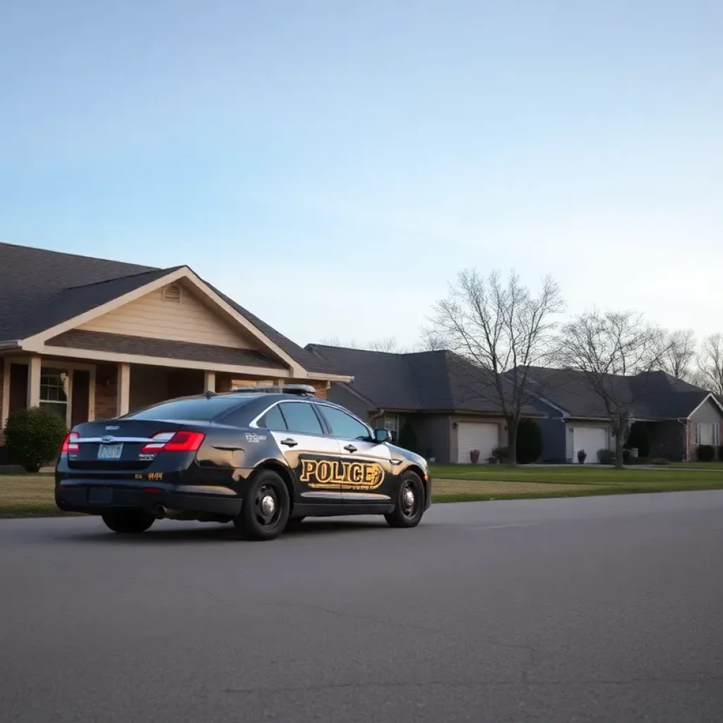 Police car in a Meeker neighborhood after a shooting incident