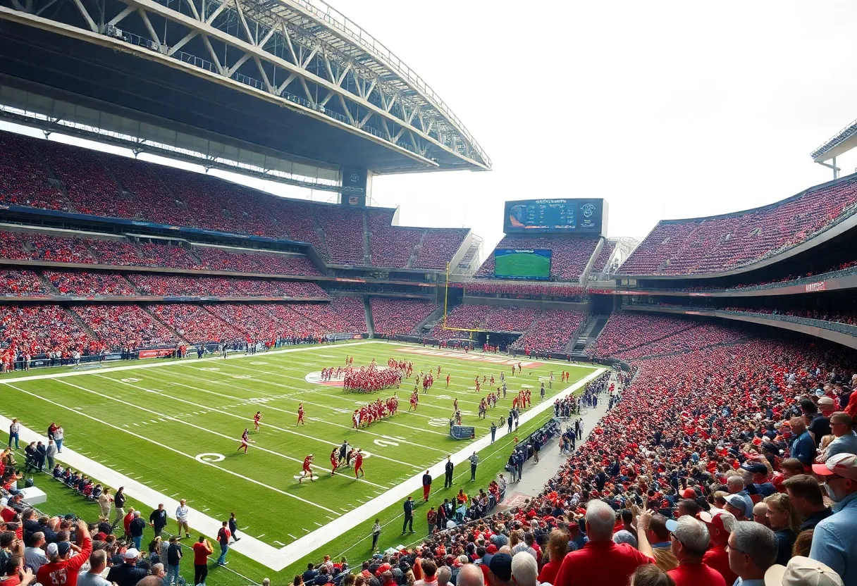 Oklahoma football fans cheering in a stadium