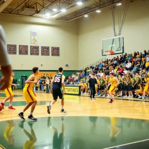 Midwest City basketball teams celebrating their victory at Shawnee Invitational.