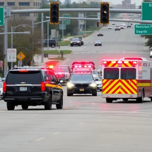 Scene of a crash in Midwest City with police and emergency vehicles