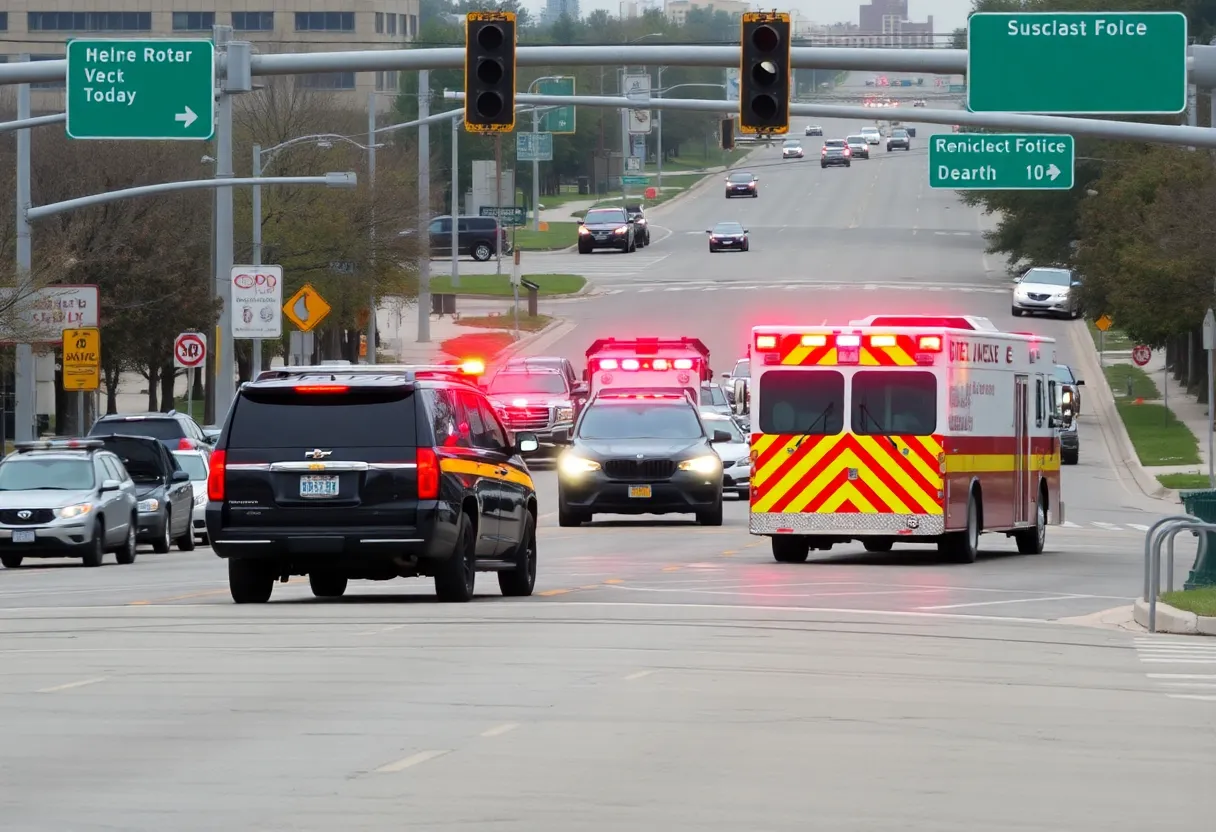 Scene of a crash in Midwest City with police and emergency vehicles