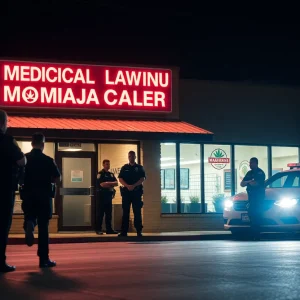 Police outside a medical marijuana dispensary in Moore, Oklahoma