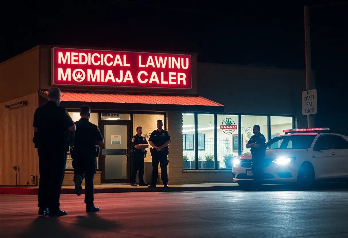 Police outside a medical marijuana dispensary in Moore, Oklahoma