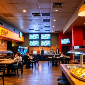 Interior of Mountain Mike's Pizza in Midwest City with families enjoying food