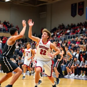 Norman North Timberwolves celebrating their basketball victory.