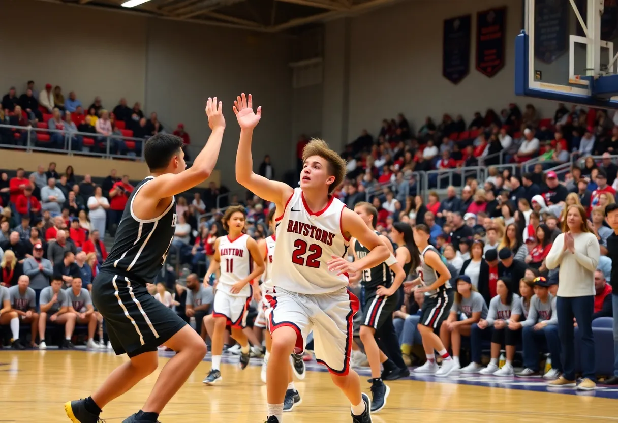 Norman North Timberwolves celebrating their basketball victory.