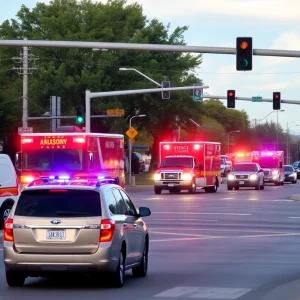 Emergency vehicles responding to an accident at NW 133rd Street and N Pennsylvania Avenue in Oklahoma City.