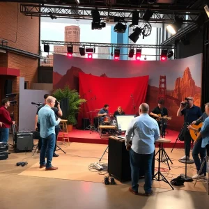 Oklahoma City film set with local musicians and landscape.