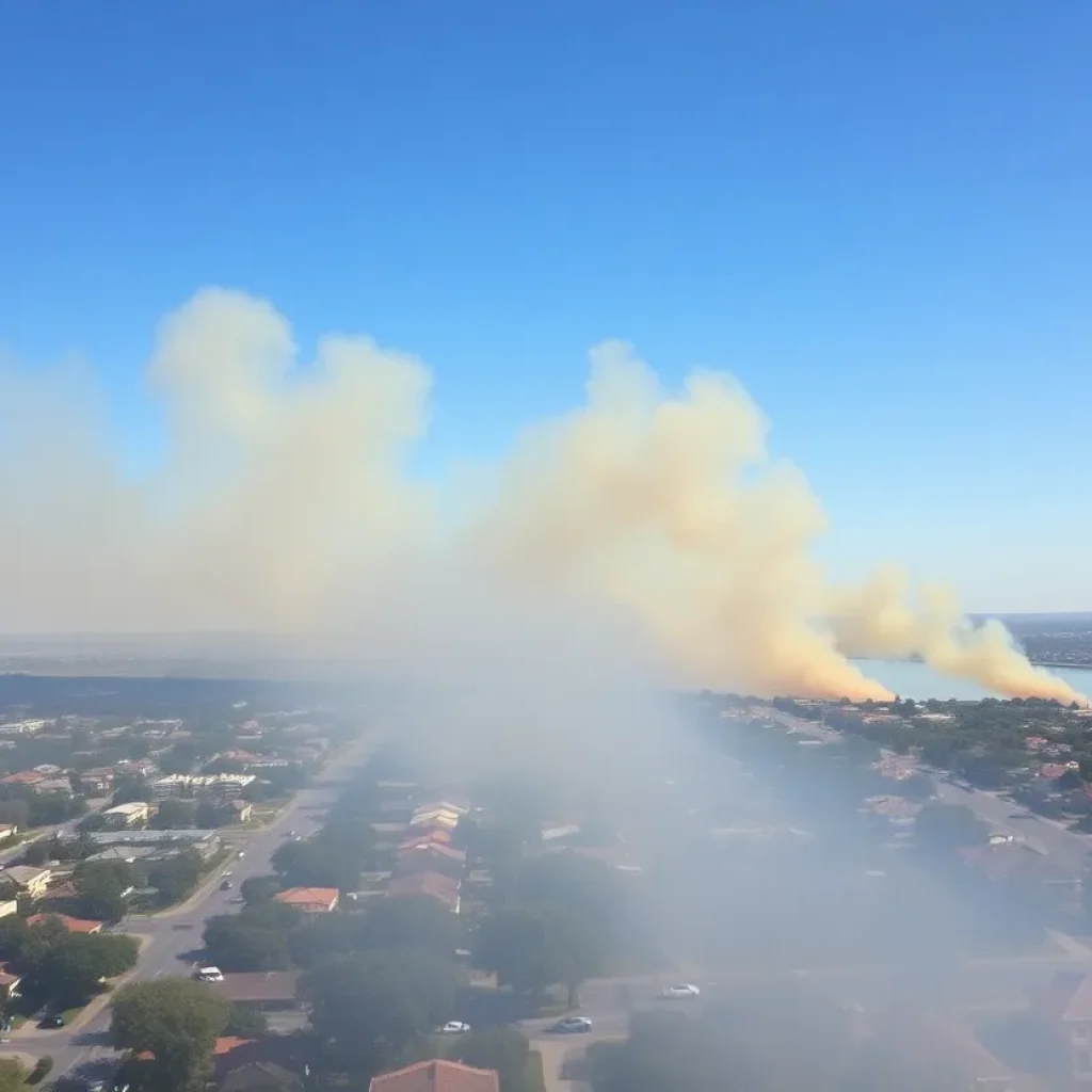 Oklahoma City grass fires with smoke and firefighting efforts