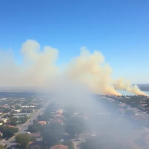 Oklahoma City grass fires with smoke and firefighting efforts