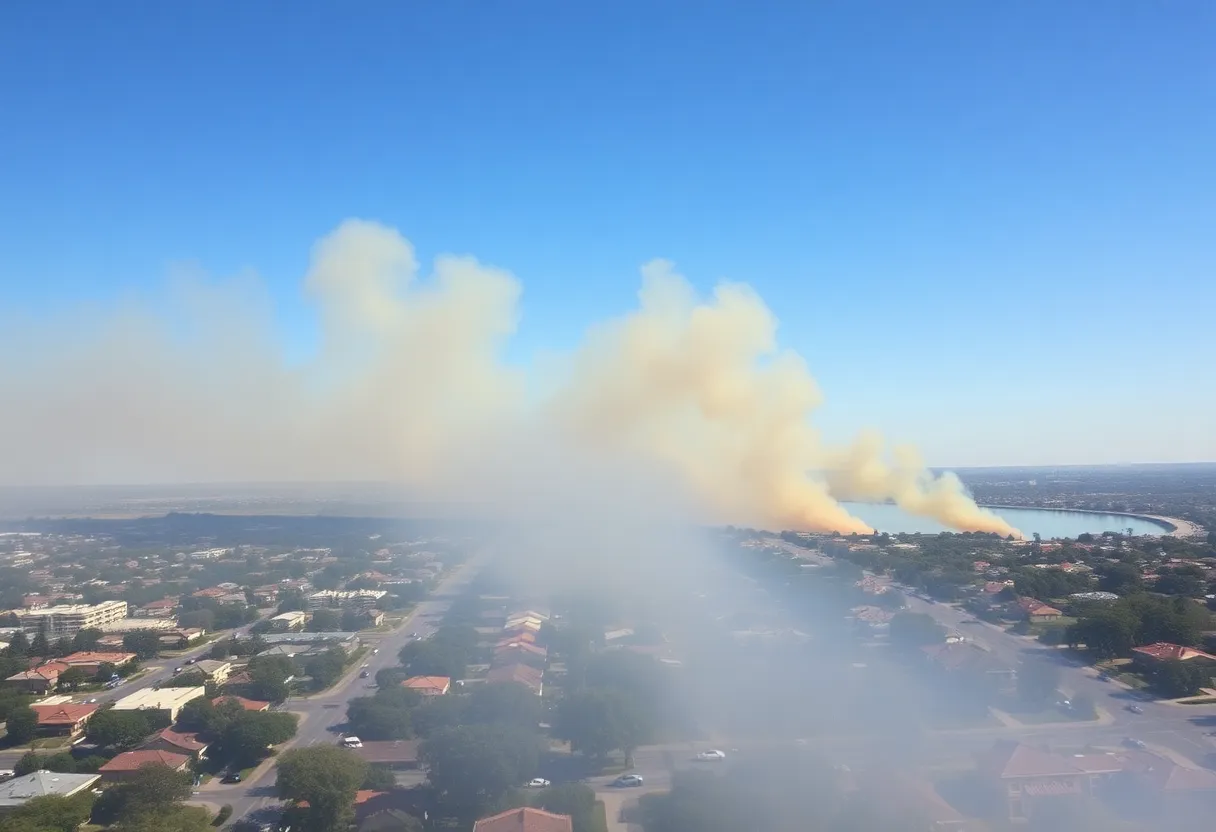 Oklahoma City grass fires with smoke and firefighting efforts