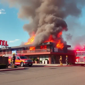 Emergency responders at the scene of a motel fire in Oklahoma City