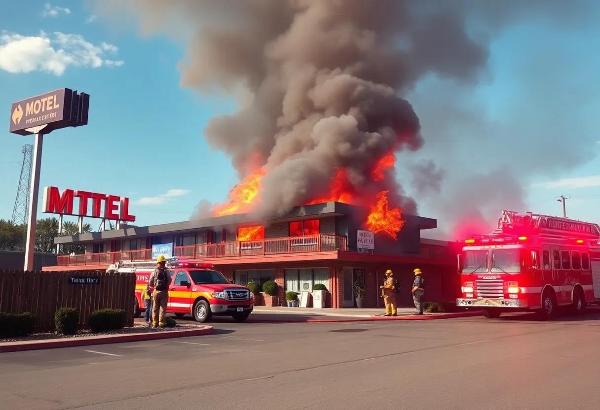 Emergency responders at the scene of a motel fire in Oklahoma City