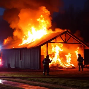 Firefighters battling an outbuilding fire in Oklahoma City