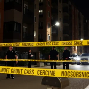 Police investigating a crime scene in Oklahoma City at night