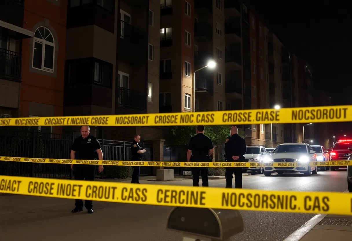 Police investigating a crime scene in Oklahoma City at night