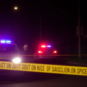 Police lights at a crime scene in Oklahoma City after a stabbing incident.