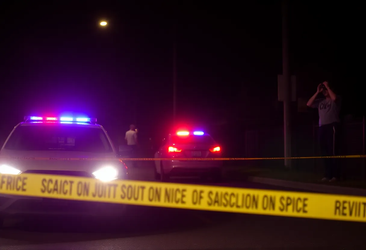 Police lights at a crime scene in Oklahoma City after a stabbing incident.