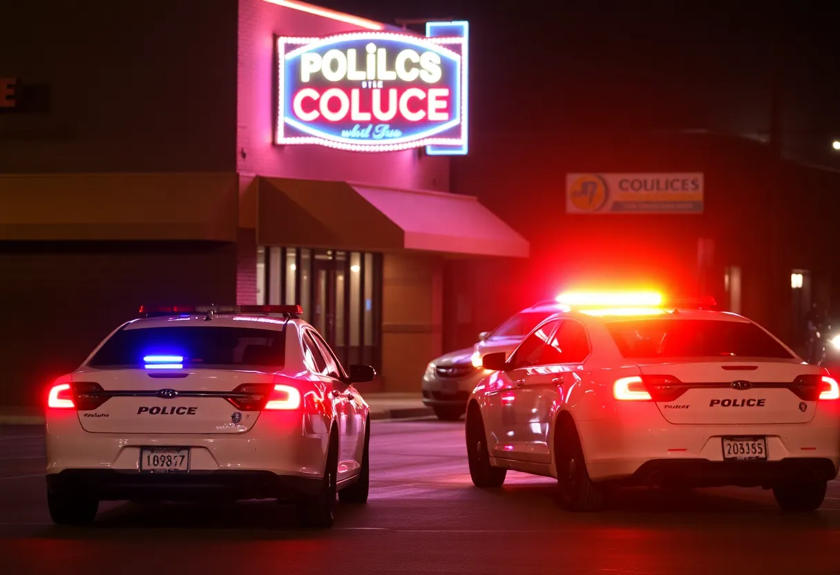 Police vehicles responding to a drive-by shooting incident in Oklahoma City at night.