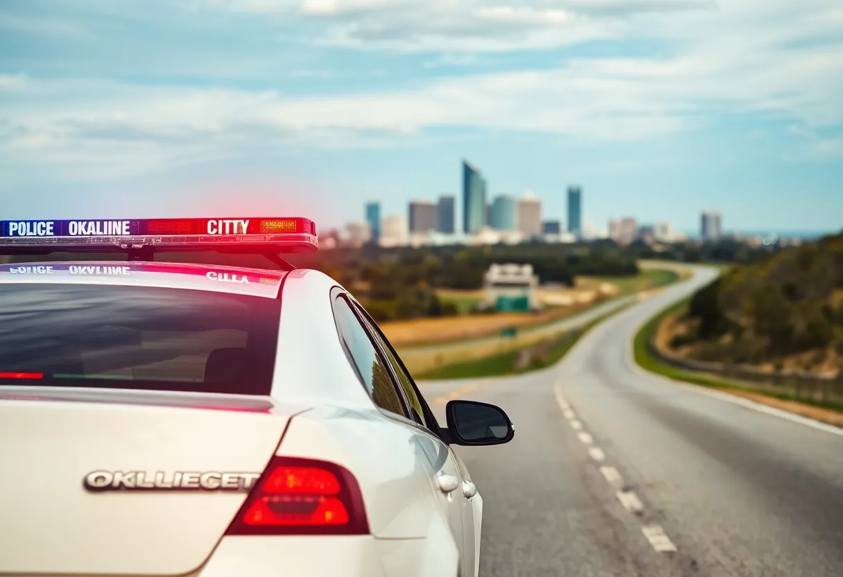 Police car at a highway scene in Oklahoma City
