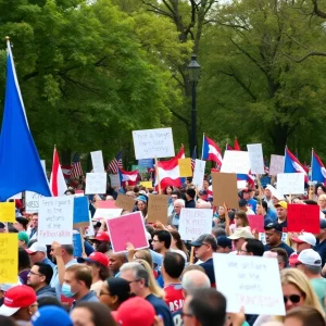 Crowd of protestors at Scissortail Park during Free America Walkout