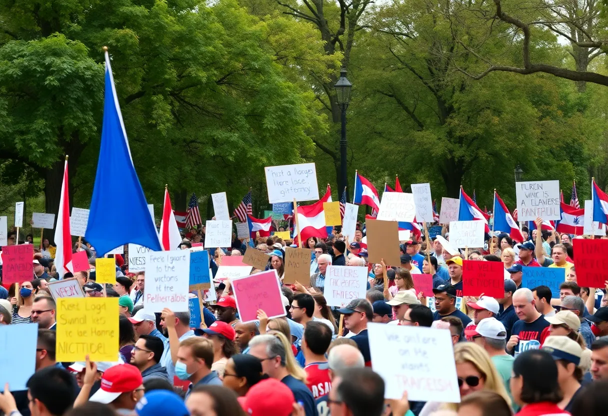 Crowd of protestors at Scissortail Park during Free America Walkout