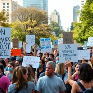 Protesters in Oklahoma City holding signs against ICE