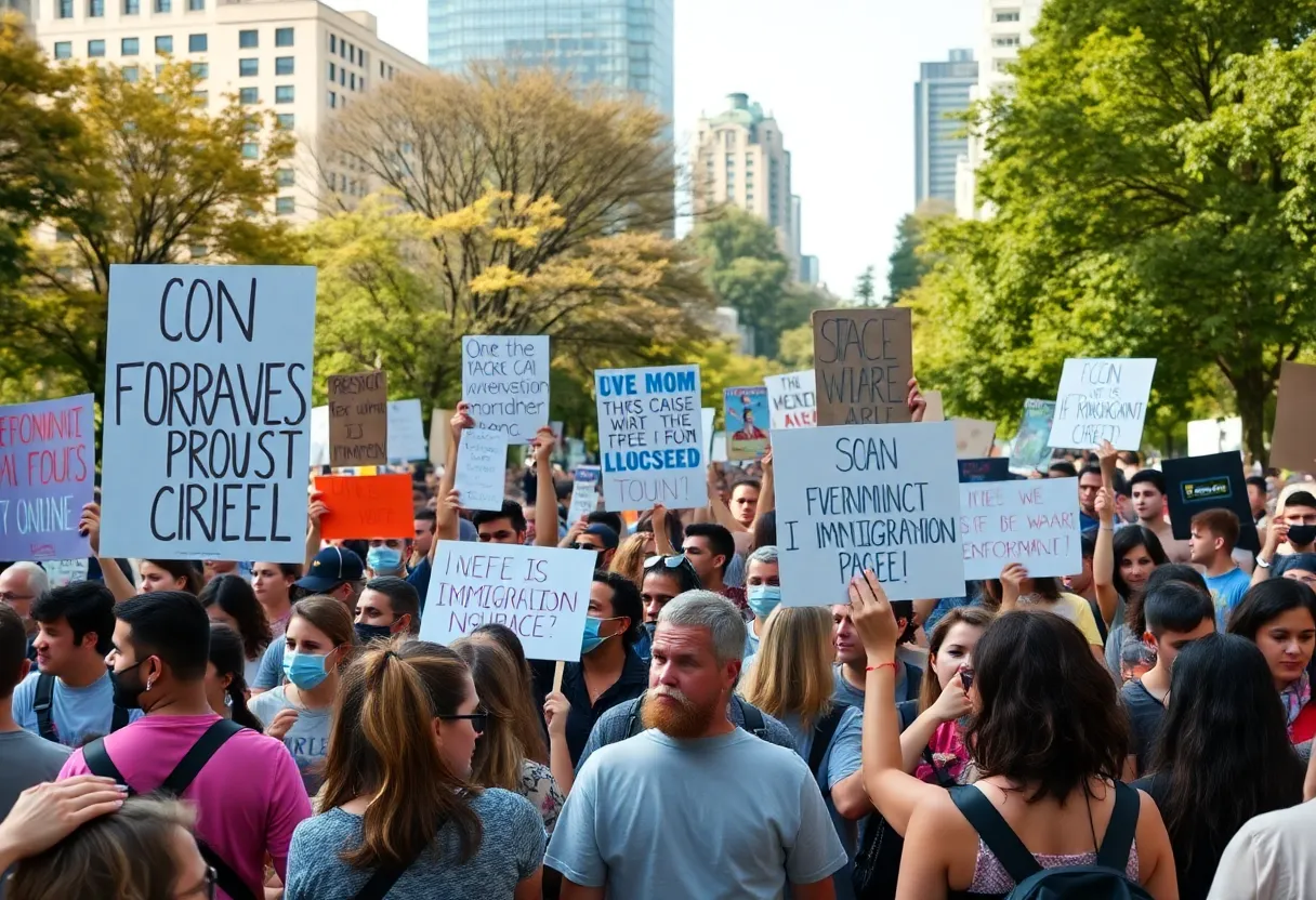 Protesters in Oklahoma City holding signs against ICE