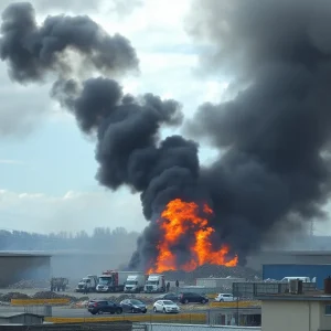 Firefighters battling a fire at a recycling center in Oklahoma City