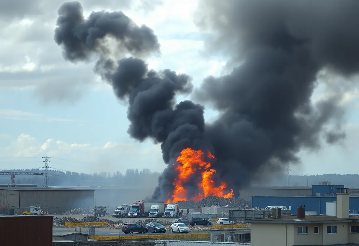 Firefighters battling a fire at a recycling center in Oklahoma City