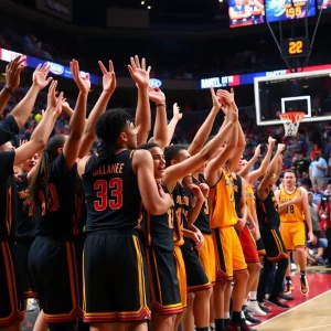 Oklahoma City Thunder players celebrating after a game victory