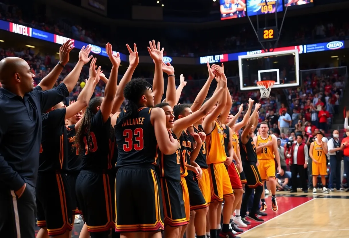 Oklahoma City Thunder players celebrating after a game victory