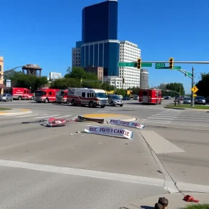 Emergency responders at a traffic accident site in Oklahoma City