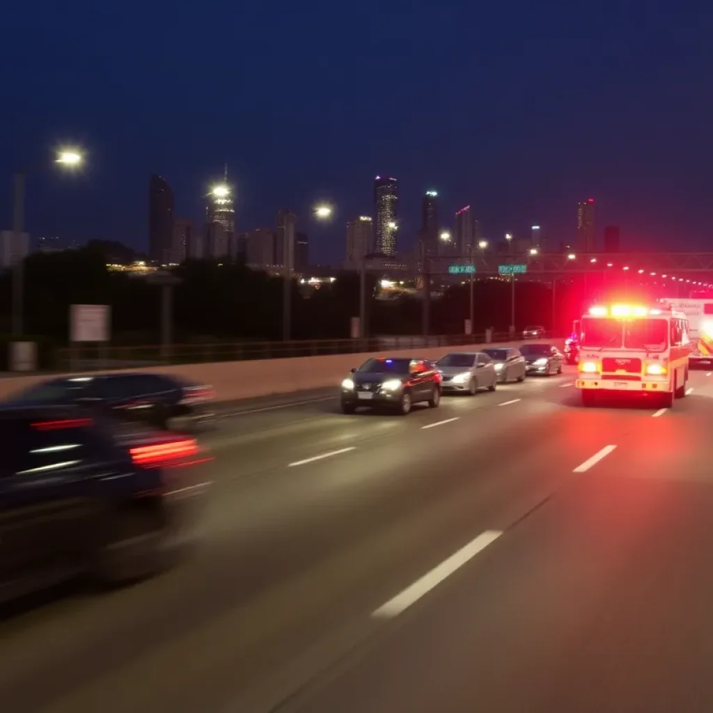 Emergency response to a traffic accident in Oklahoma City at night.
