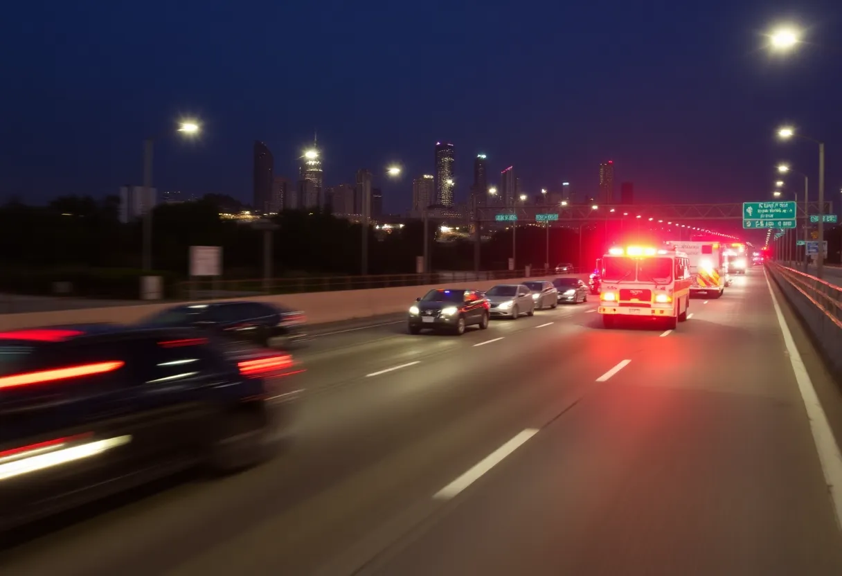 Emergency response to a traffic accident in Oklahoma City at night.