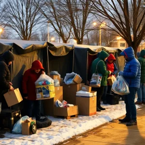 Volunteers supporting the homeless at a shelter in Oklahoma City during winter